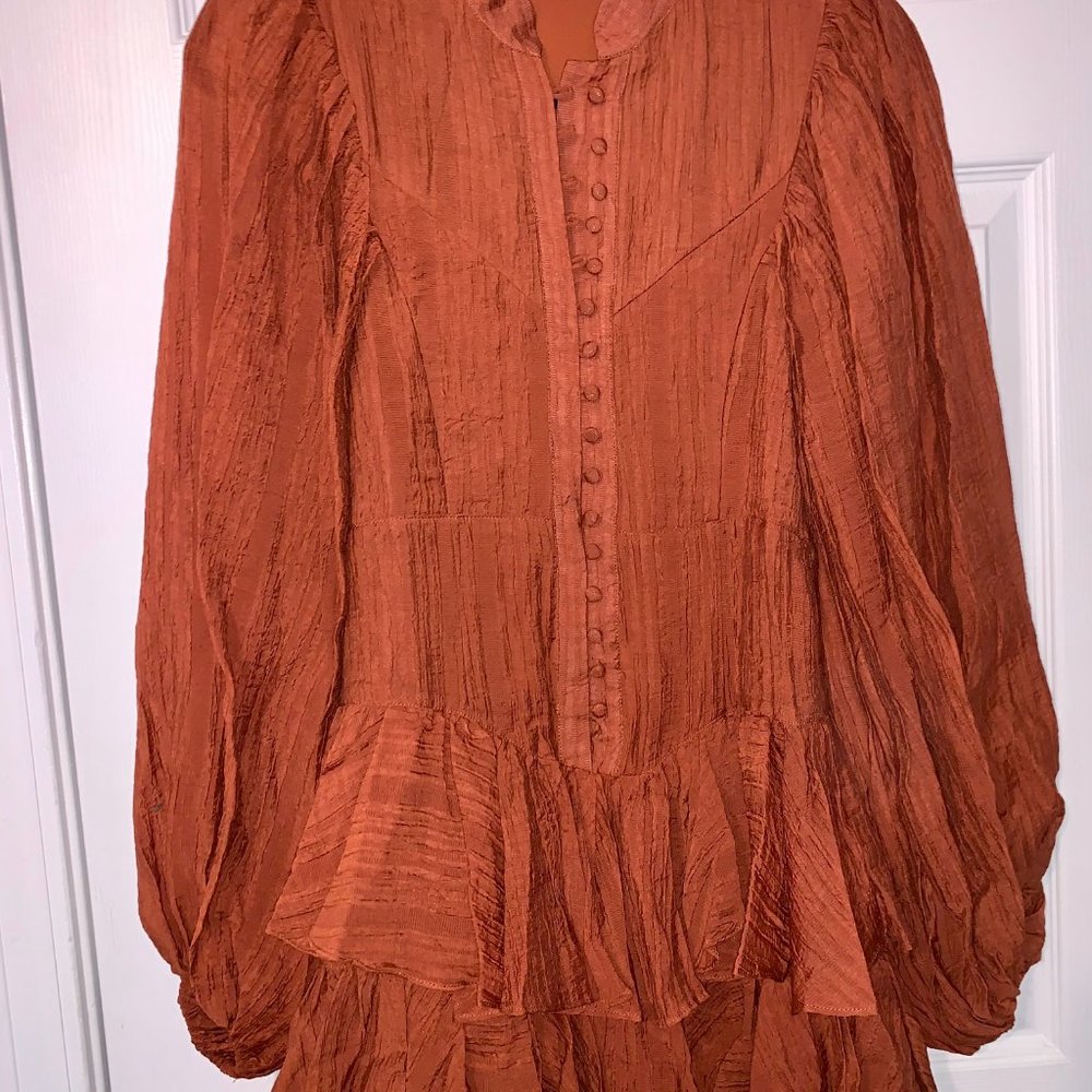 Long-Sleeve Rust Orange Red Ruffle Dress Size XS/S - Zimmerman Style NEW